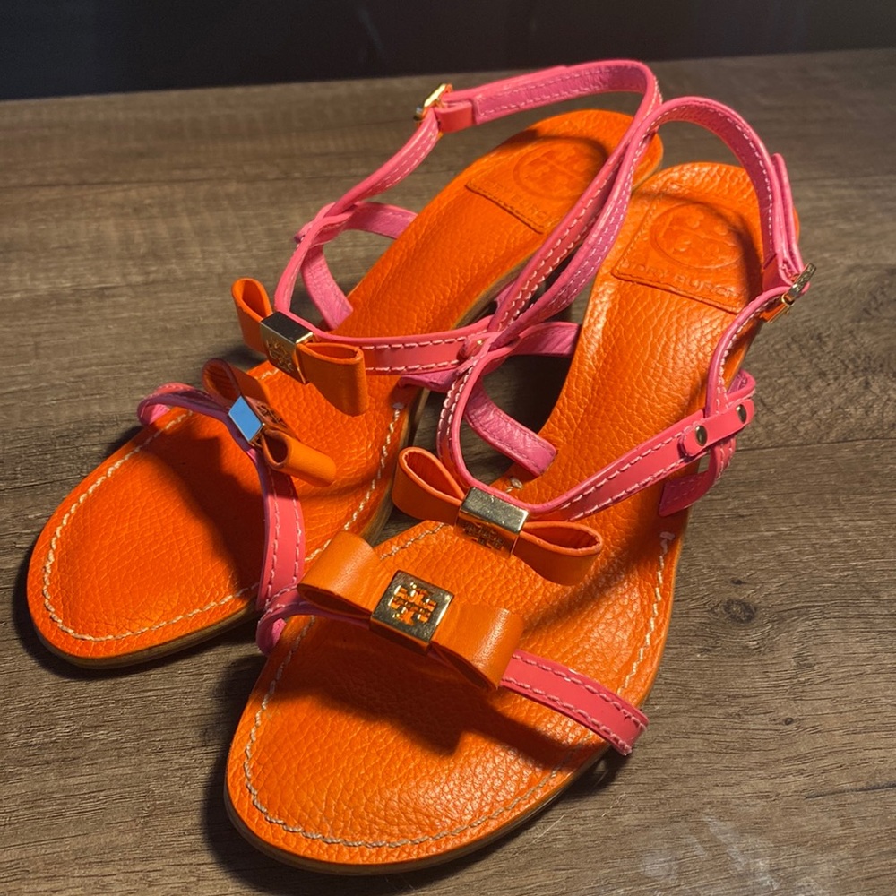 Tory Burch Pink and Orange sandals. Size 6.5